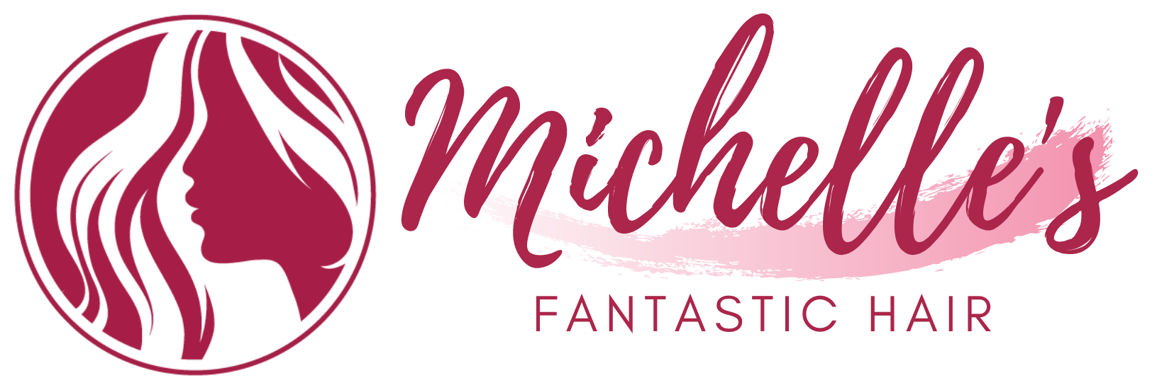 Michelle's Fantastic Hair logo; wine red and pink colours.